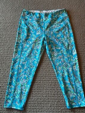 Lilly Pulitzer Turquoise Multi Floral Leaf Print Leggings